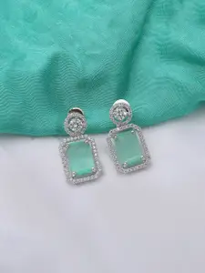 Mirana American Diamond Rhodium-Plated Contemporary Drop Earrings