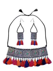 Sangria Silver-Plated Oxidized Necklace and Earrings