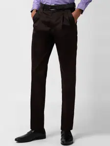Peter England Men Brown Smart Slim Fit Solid Formal Trousers