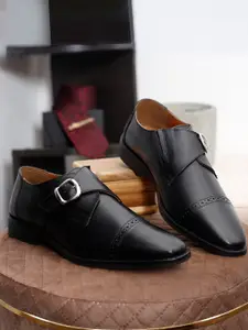 Louis Stitch Men Jet Black Premium Italian Leather Formal Monk Shoes