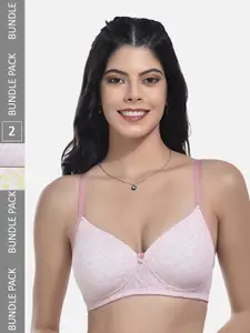 StyFun Pack Of 2 Conversational  Full Coverage All Day Comfort Cotton T-Shirt Bra