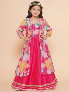 Bitiya by Bhama Girls Floral Printed Ready to Wear Lehenga & Blouse With Shrug
