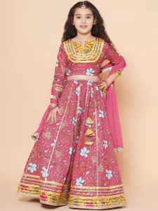 Bitiya by Bhama Girls Floral Printed Ready to Wear Lehenga & Blouse With Dupatta