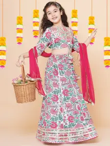 Bitiya by Bhama Girls Floral Printed Ready to Wear Lehenga & Blouse With Dupatta