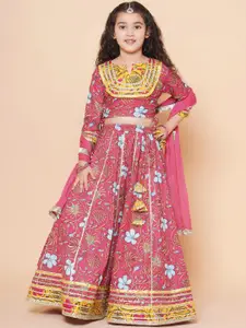 Bitiya by Bhama Girls Floral Printed Ready to Wear Lehenga & Blouse With Dupatta