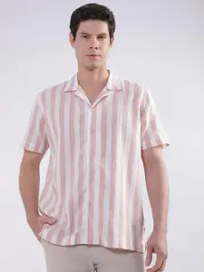 LINDBERGH Slim Fit Vertical Striped Cuban Collar Casual Shirt