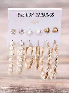 DressBerry Set Of 6 Gold-Plated Studs Earrings