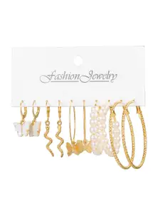 DressBerry Set Of 5 Gold-Plated Contemporary Studs Earrings
