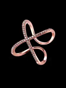 DressBerry Rose Gold-Plated Stone-Studded Finger Ring
