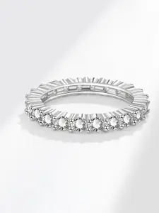 MYKI Silver-plated Cubic Zirconia-studded Antique Finger Ring