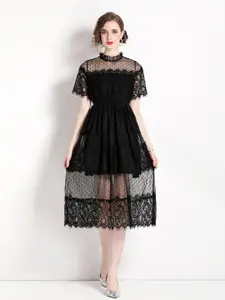 JC Collection Self Design Round Neck Lace Up Fit & Flare Dress