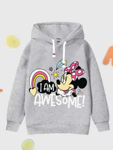 KUCHIPOO Girls Mickey Mouse Printed Hooded Fleece Sweatshirt