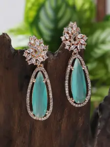 STEORRA JEWELS Rhodium-Plated American Diamond Drop Earrings