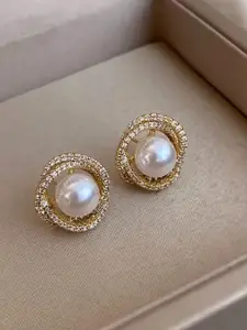 KRYSTALZ Gold Plated Pearls Circular Studs