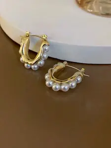 KRYSTALZ Gold Plated Pearls Circular Hoop Earrings