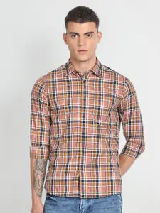 Flying Machine Tartan Checked Herringbone Plaid Slim Fit Casual Shirt
