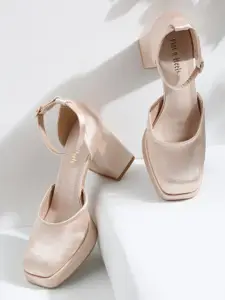 Flat n Heels Square Toe Party Platform Heels With Ankle Loop