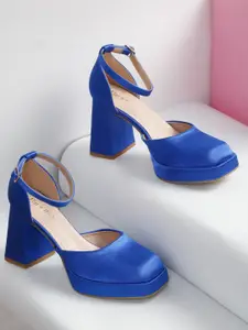 Flat n Heels Square Toe Party Platform Heels With Ankle Loop