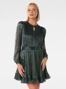 Forever New Self Design Keyhole Neck Puff Sleeves Fit & Flare Mini Dress