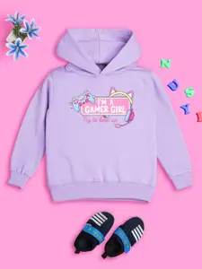 NUSYL Girls Typography Printed Hooded Pullover Sweatshirt