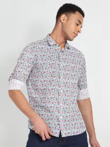 Flying Machine Slim Fit Floral Opaque Printed Cotton Linen Casual Shirt