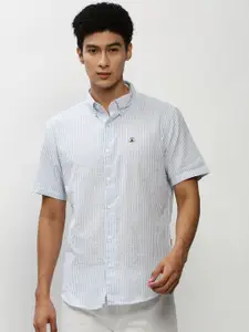 SHOWOFF Striped Cotton Button-Down Collar Seersucker Premium Slim Fit Opaque Casual Shirt