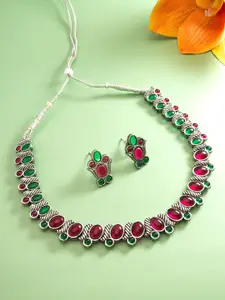 aadita Silver-Plated Stone-Studded Necklace With Earrings