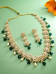 aadita Stone-Studded & Beaded Necklace With Earrings