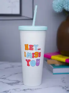 MARKET99 White & Blue Printed Sipper Water Bottle 450 ml