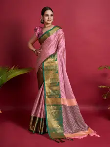 DWINI Geometric Woven Design Zari Silk Cotton Dharmavaram Saree