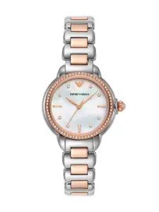 Emporio Armani Embellished Mother of Pearl Dial & Two Tone Straps Analogue Watch AR11569