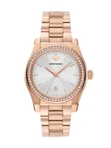 Emporio Armani Women Embellished Dial & Stainless Steel Straps Analogue Watch AR11558