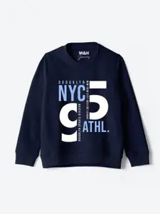 M&H Juniors Boys Typography Printed Round Neck Sweatshirt