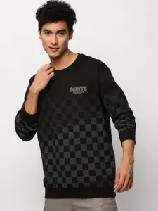 SHOWOFF Checked Round Neck Cotton Sweatshirt