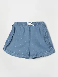 Juniors by Lifestyle Girls Washed Ruffled Pure Cotton Denim Shorts