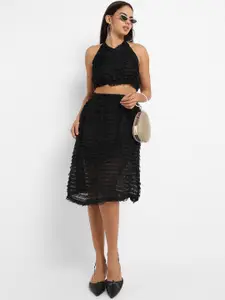 Campus Sutra Ruffled Crop Top & A-Line Knee-Length Skirt Co-Ords