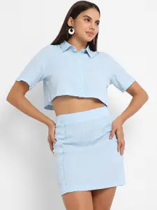 Campus Sutra Crop Shirt & Mini Skirt Co-Ords