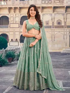 Fusionic Embroidered Sequinned Semi-Stitched Lehenga & Unstitched Blouse With Dupatta