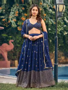 Fusionic Embroidered Sequinned Semi-Stitched Lehenga & Unstitched Blouse With Dupatta