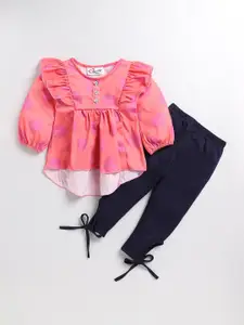 M'andy Girls Printed Pure Cotton Top With Leggings