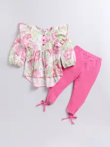 M'andy Girls Printed Pure Cotton Top With Leggings