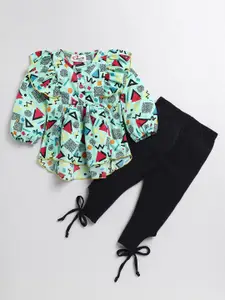 M'andy Girls Printed Pure Cotton Top With Leggings