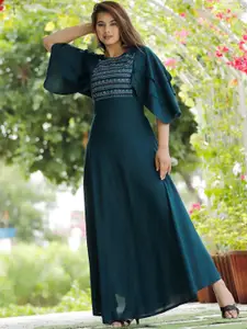 ao services Floral Embroidered Flared Sleeves Fit & Flare Ethnic Dress