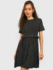 Boohoo Polka Dot Print Ruffled A-Line Dress