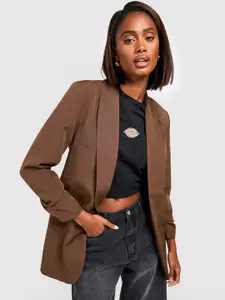 Boohoo Ruched Sleeves Front Open Blazer