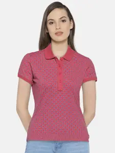 U.S. Polo Assn. Women  Pink Printed Polo Collar T-shirt