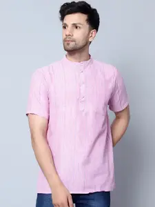 Latest Chikan Garments Striped Mandarin Collar Short Sleeve Straight Kurta