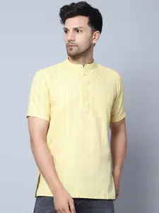 Latest Chikan Garments Striped Mandarin Collar Short Sleeve Straight Kurta