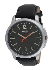 Helix Men Black Dial & Black Leather Straps Analogue Watch TW027HG01