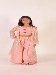 BAESD Girls Printed Top With Palazzo & Shrug